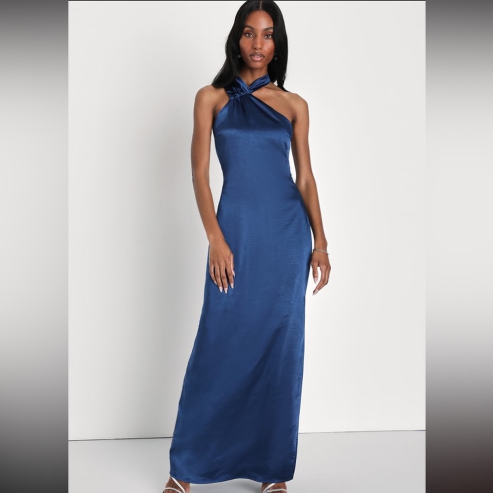 Lulus navy satin maxi dress